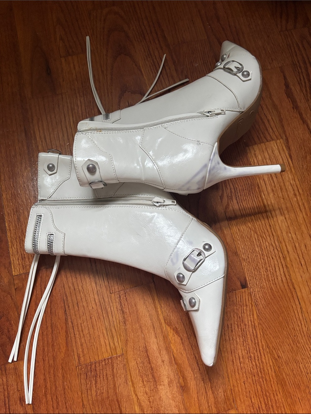 White Pointed Stiletto Ankle Boots - Women